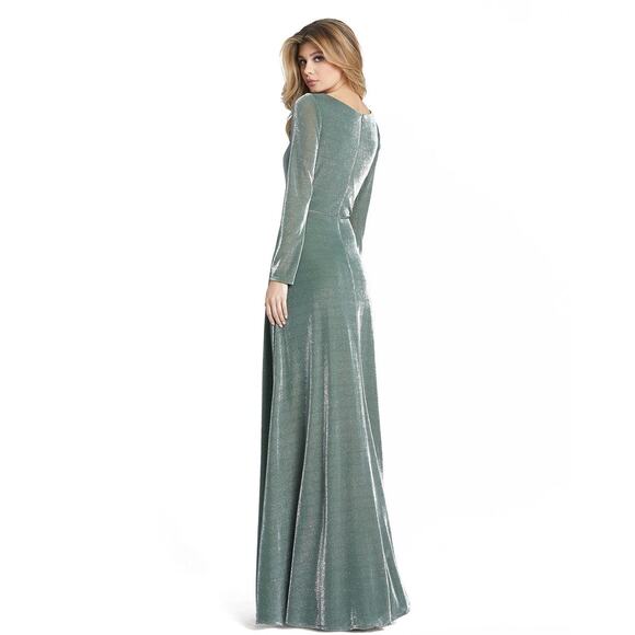 NWT Ieena Mac Duggal Women's Plus Size 49088 Faux Wrap Shimmery Gown Green 14 - Picture 2 of 14